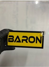 Resim Sarı Renk Üzeri Siyah Renk Baron Yazılı Vantuzlu Cam Süsü 