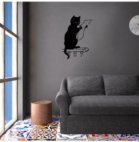 Resim Folyo Sticker Gazete Okuyan Kedi 50cm Uzunluk Siyah 