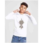 Resim Dreamcatcher Pusula Baskılı Unisex Çocuk Kapüşonlu Beyaz Sweat 