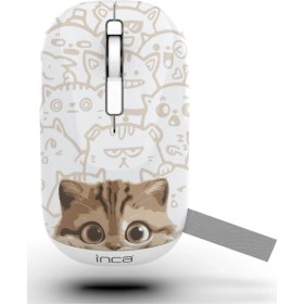 Resim Inca Iwm-242kt Çift Mod Şarj Edilebilir Kedi Desenli Sessiz Mouse, Bluetooth 5.4 + 2.4g, 500mah, 70g, Beyaz 