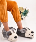 Resim ODESA AYAKKABI MARKET Unisex Köpek Figürlü Gri Taba Peluş Panduf Hayvanlı Ev Botu 