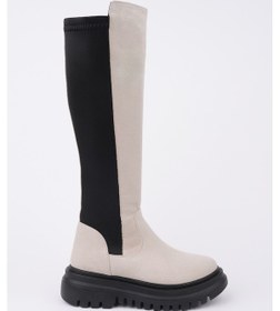 Resim Muggo Diasa Süet Kalın Taban Streç Detaylı Fermuarlı Kadın Çizme - Bej Süet 