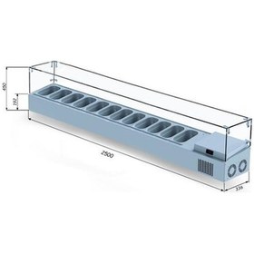 Resim Galleyz Set Üstü Saladbar - Cam Kapak - 250x34x30 Cm - Gn 1/4-150 Küvet 