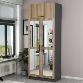 Resim Minar Kale 2 Kapaklı 2 Aynalı Dolap ve Yüklük Antrasit Dore 190 cm 