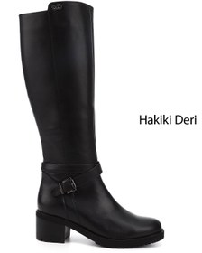 Resim GÖNDERİ(R) Kadın / Kız Siyah Fermuarlı Kalın Topuklu Hakiki Deri Çizme 
