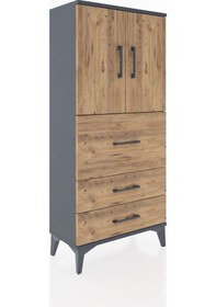 Resim Hyperion Dolap Tek Raflı 3 Çekmeceli 2 Kapaklı 60x44x134 Antr... Antrasit 