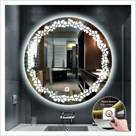 Resim Dnr-Mirror55 Cm Beyaz Ledli Tasarım Kumlamalı Dokunmatik Tuşlu Banyo Aynası Makyaj Aynası Işıklı Ayna 