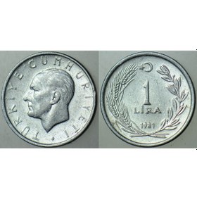 Resim Türkiye Cumhuriyeti 1 Lira 1981. 