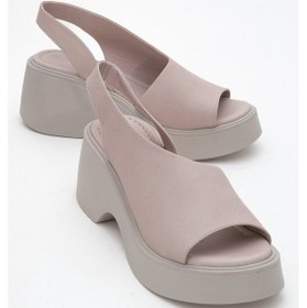 Resim Luvishoes Luvi Shoes Roy Taş Cilt Hakiki Deri Kadın Dolgu Topuklu Sandalet Taş 