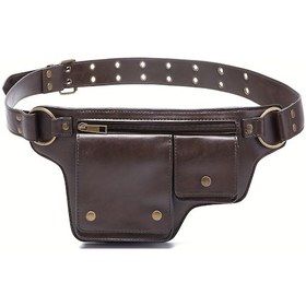 Resim Tcherchı Retro Punk Motosiklet Bel Çantası Kahve 