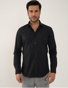 Resim Dufy Siyah Erkek Slim Fit Düz Klasik Yaka Uzun Kol Gömlek - 92868 Siyah 