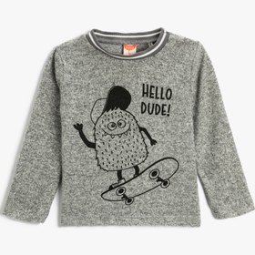 Resim Erkek Bebek Tişört Uzun Kollu Bisiklet Yaka Yumuşak Dokulu Canavar Baskılı 