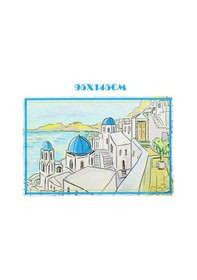 Resim Santorini Dreams Mavi Desen İç Göstermeyen Saten Pareo Çok Renkli 