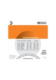 Resim D'Addario EJ15 Phosphor Bronze, Extra Light Takım Tel Akustik Gitar Teli 010-047 