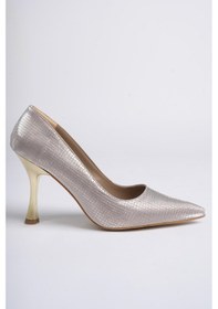 Resim Muggo Yowel Garantili Sivri Burun Kadın Topuklu Stiletto Ayakkabı Rose Pudra 