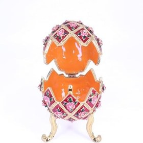 Resim Swarowski Taşlı Dekoratif Yumurta Mücevher/Takı Kutusu - Kırmızı 