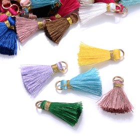 Resim 10 adet Canlı Mini Püsküller, 2cm - DIY Takı, Küpe, Anahtarlıklar & El İşleri için Altın Halkalı Çok Renkli Simli Püskül, Çinko Alaşım, Takı Yapımı için Süsler 