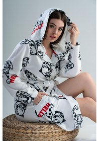 Resim Vienetta Kadın Kapüşonlu Kısa Beyaz Polar Sabahlık C3t4n0o302 001 
