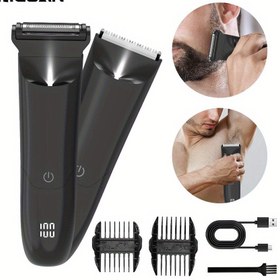 Resim 2025 Yeni Stil Erkekler için 2'si 1 Arada Vücut Tıraş Makinesi & Epilasyon Aparatı - Çift Başlı, Seramik Bıçaklar, USB-C Şarj Edilebilir, Dijital Ekran, Tüm Vücut Bakımı İçin İdeal 