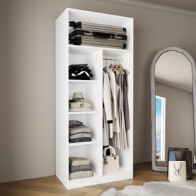 Resim Bimossa KA30 Goss Tekli Kapaksız Boy Askılı Gardırop, Raflı Açık Giyinme Dolabı, Modern Tasarım Beyaz Elbise ve Kıyafet Dolabı 