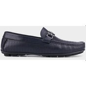 Resim Hakiki Deri Erkek Lacivert Loafer Ayakkabı - 39 