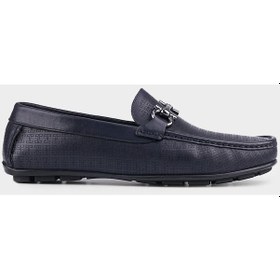 Resim Hakiki Deri Erkek Lacivert Loafer Ayakkabı - 39 