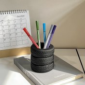 Resim 1 adet Şık Siyah Lastik Desenli Kalem Tutucu - Modern ABS Masa Düzenleyici Kalem & Markerlar için, Hafif ve Dayanıklı Tasarım Ofis veya Ev Çalışma Alanı için, Ofis Aksesuarı | Minimalist Tasarım | Abs Reçine Yapısı 