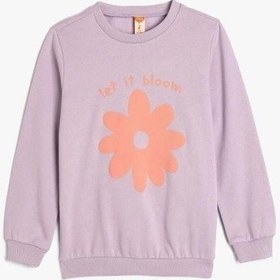 Resim Koton Kız Bebek Çiçekli Sweatshirt Uzun Kollu Bisiklet Yaka Pamuklu Lila 