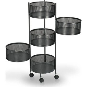 Resim Salda Siyah 5 Katlı Yana Açılır Tekerlekli Patates Soğan Sepeti S 