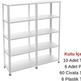 Resim RafBurada 5 Katlı Duble Galvaniz Çelik Raf - Depo, Arşiv, Kiler, Dosya, Market Rafı 43x93 cm-200 cm-1.00 mm 