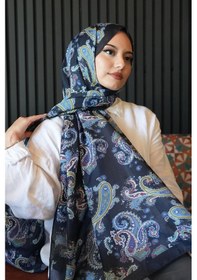 Resim Afvente Paisley Desen Lacivert Soft Pamuk Şal Çok Renkli 