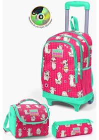 Resim Coral High Kids Neon Mercan Su Yeşili Alpaka Desenli Çekçekli 3'lü Çanta Seti Set0123364 