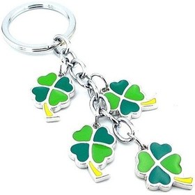 Resim Yonca Yapraklı Şans Sallantılı Metal Anahtarlık Yeşil-sarı 2 Adet 