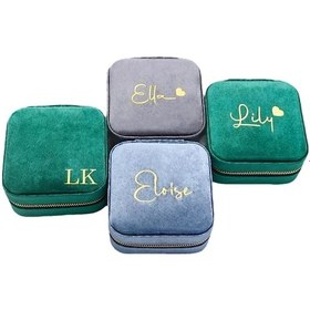 Resim Willowhaven Kişiselleştirilebilir Deri Mücevher Kutusu F4 Mavi - Yüzük Kolye Küpe Seyahat Organizer 