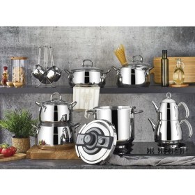 Resim Kahramanlar Akasya Çeyiz Seti Çelik Tencere Seti 18 Parça Silver 2002P 