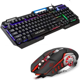 Resim Havana RGB Oyun Klavyesi ve Renkli Mouse Set USB Kablolu LED Işık Arkadan Aydınlatmalı Oyun Klavye Mekanik Hisli