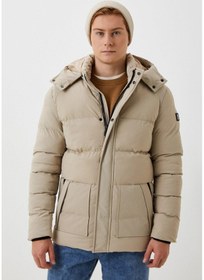 Resim Erkek Şişme Mont Bej Kapüşonlu Termo Dolumlu Ve Iç Astarlı 6 Cep Dik Yaka Mont Ncs Jeans 4988-Bej 