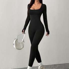 Resim Kadınlar için Yüksek Bel Jumpsuit - Esnek, Kalça Kaldırıcı, Uzun Kollu, Düz Siyah, Rahat ve Giyilebilir, Bahar/Yaz/Sonbahar için Mükemmel, Yüksek Bel Jumpsuit, Kadınlar için Elbise, Kadınlar için Kıyafet, Kadınlar için Kazak 