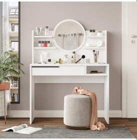 Resim Robin Home Paris Makyaj Masası Aynalı Raflı Çekmeceli Beyaz 