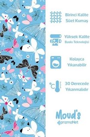 Resim Mavi Kelebekler Desenli Süet Dertsiz Masa Örtüsü 