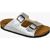 Resim Dr.Comfort Ortopedik Çift Tokalı Mantar Taban Kadın Terlik Gümüş-Gümüş 