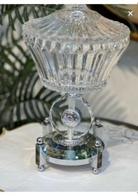 Resim Elta Collection Ultra Lüks Kristal Kapaklı Salata Kasesi Şekerlik Gümüş Detaylı Büyük Kristal Kase Gümüş 