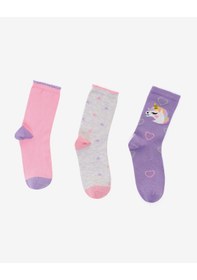 Resim Skechers 3'lü Paket Funny Feet Uzun Çorap Büyük Kız Çocuk Lila-pembe-gri Sk2520117-3474 