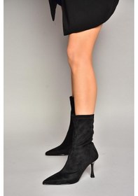 Resim Fox Shoes T752582402 Siyah Süet İnce Topuklu Kadın Bot Siyah-Süet Siyah 
