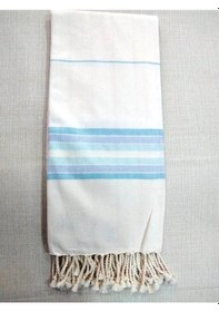 Resim Mandaş Pamuklu El Dokuma Peştemal (80X200) - Krem Mavi 