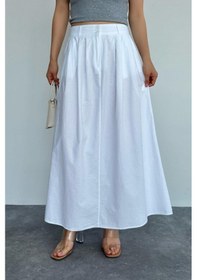 Resim İnce Pileli Düz Etek - Beyaz 