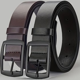 Resim LJSQ Erkek Sahte Deri Kemeri - Kare Alaşım Tokası ile Gündelik Giyim ve İş için Rahat Ayarlanabilir Uygunluk - 1 adet 