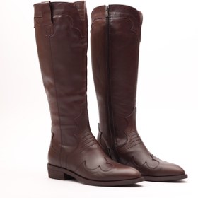 Resim Mariolucci Fermuarlı Kahverengi Hakiki Deri Kadın Western Uzun Çizme 