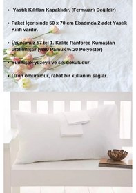 Resim Beyaz Renkli Pamuklu Ranforce Kumaştan Yastık Kılıfı 2 Adet 