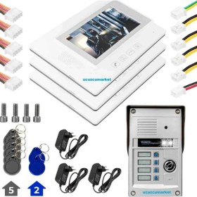 Resim 3 Daire Için 7 Inç Ekan Görüntülü Diafon Sistemi (Dokunmatik Ekran-Renkli-Sesli Konuşma-Kapıyı Açma) 